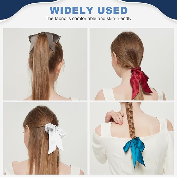 1 Piece Silk Bow Scrunchies for Hair-100% Pure Mulberry 22 Momme Silk Hair Tie, Elastic Ponytail Holder, Elegant Soft Bow Hair Ties Band for Women Hair Care, Multiple Colours (MIST BLUE)