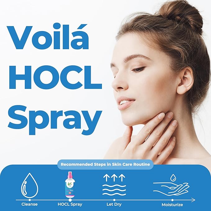 VoilaVe HOCL Spray | Hypochlorous Acid Spray for Skin | HOCL Face & Body Mist Toner for Acne, Scars, Redness, Irritations, Itchy Scalp & Piercing Aftercare | As Seen on TV – 8oz (Packaging May Vary)