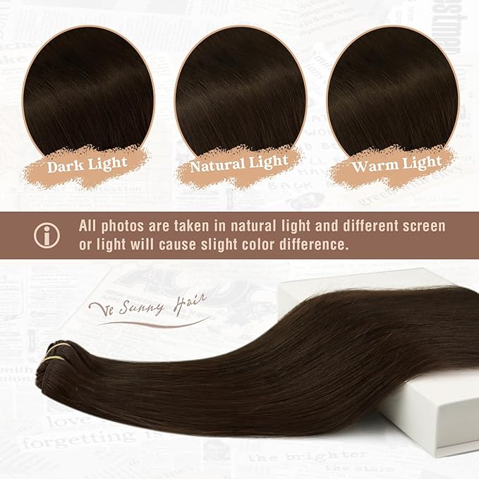 Ve Sunny Clip in Hair Extensions Real Human Hair Dark Brown Hair Extensions Clip ins 14Inch Human Hair Clip in Extensions 100g