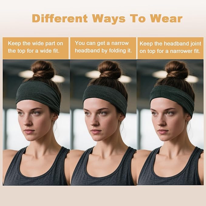 6 Pack Wide Headbands for Women - No Slip Hair Bands for Sports Yoga Workout Running Daily Use, Soft Stretchy Elastic Sweat Wicking Head Wraps Hair Accessories