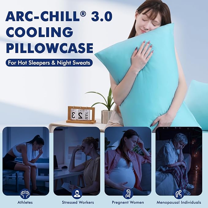 Elegear Cooling Pillow Cases for Hot Sleepers, Clean Fabric Silver Infused Cooling Pillowcase Q-Max>0.5, Soft Pillow Cases for Hair & Skin, Zipper Pillow Cases Set of 2 Blue (Queen, 20'' x 30'')