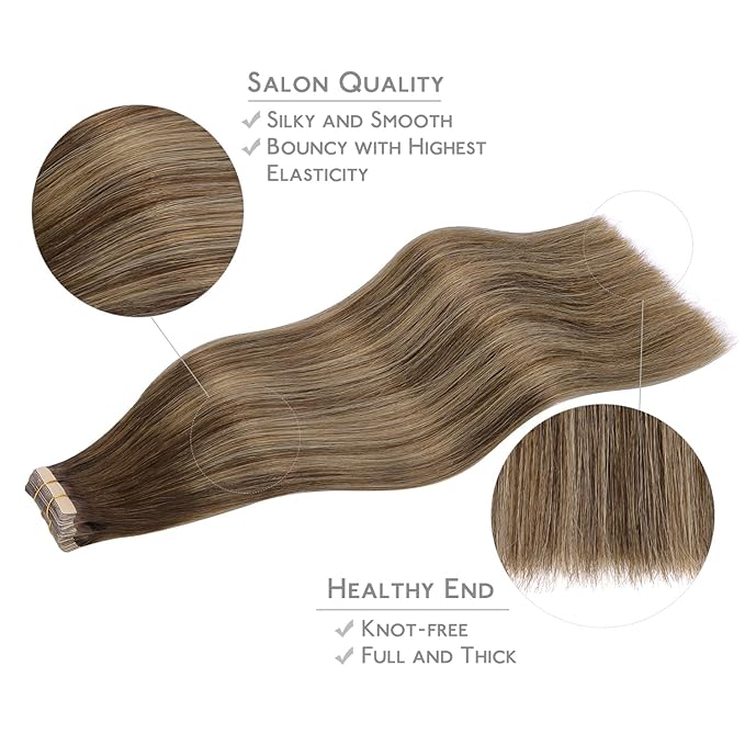 WENNALIFE Tape in Hair Extensions Human Hair, 20pcs 30g 10 inch Balayage Chocolate Brown to Honey Blonde Remy Hair Extensions Straight Human Hair Tape in Extensions Skin Weft Tape Extensions
