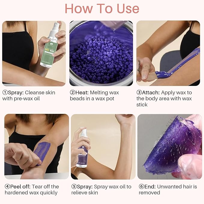 BLITZWAX Brazilian and Bikini Waxing Kit for Women, Hard Wax Warmer for Face, Legs, and Body, At Home Hair Removal Kit, Beginner Friendly, Quick Heating, 6 Packs Wax Beads