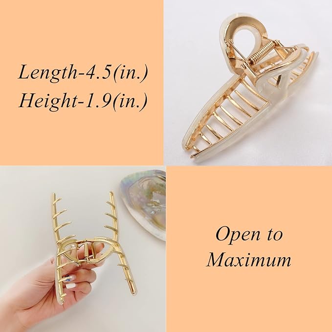 3 Pack Large Metal Acetate Hair Claw Clips Big Non Slip Hair Clamp for Women Hair Accessories as Gift for Medium to Thick Hair (3pcs/box,Ivory White,Gray,Leopard Print)