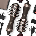 Travel Dual Voltage Hair Dryer Brush 4-in- 1,Portable Mini Hot Air Blow Dryer Straightener & Curler Brush,Titanium Oval Blowout Styler Volumizer Tools-Dark Chocolate