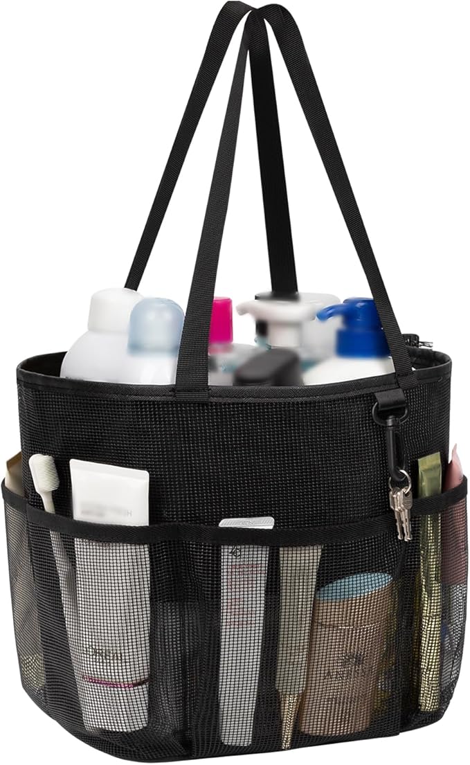 Mesh Shower Caddy Portable, Large Capacity Shower Bag Quick Dry Bathroom Tote, Travel Toiletry Bag Organizer with 6 Pockets for Dorm Room, Gym, Bathroom, Swimming, Camping, Beach, Travelling