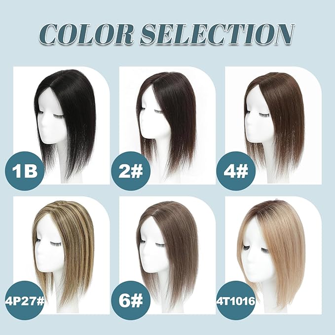 Human Hair Toppers for Women Real HairTopper with Thinning Hair 120% Density Round Shaped Swiss Base Hair Pieces 40g-Auburn Brown（12inch,6#）