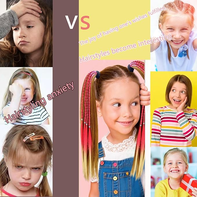 Colored Braids Hair Extensions with Rubber Bands Rainbow Braided Synthetic Hairpieces Ponytail Hair Accessories for Women Kids Girls Party Highlights Cosplay Dress Up (12PCS A Style)