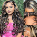 28 Inch 1B/27 13x6 Balayage Highlight Ombre Body Wave Lace Front Wigs Human Hair 200 Density Honey Blonde Colored HD Lace Frontal Glueless Wigs Human Hair Pre Plucked for Women Triple Lifespan 3X