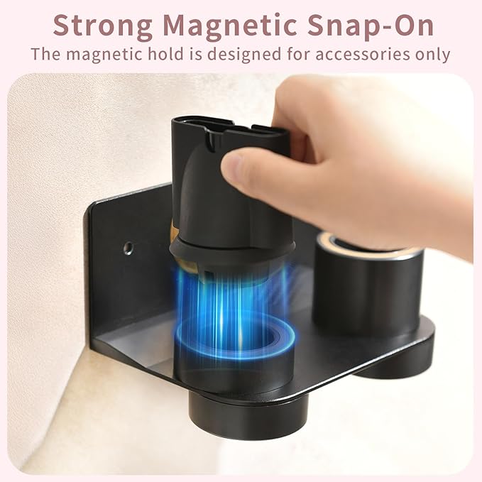 Dyson Hair Dryer Holder, Hair Dryer Wall Mount Hanger for Supersonic Nural, 5 Attachments Magnetic Aluminum Anti-Scratch Dyson Blow Dryer Holder with Cord Hook, No-Drill/Screw Installation UEMUSI