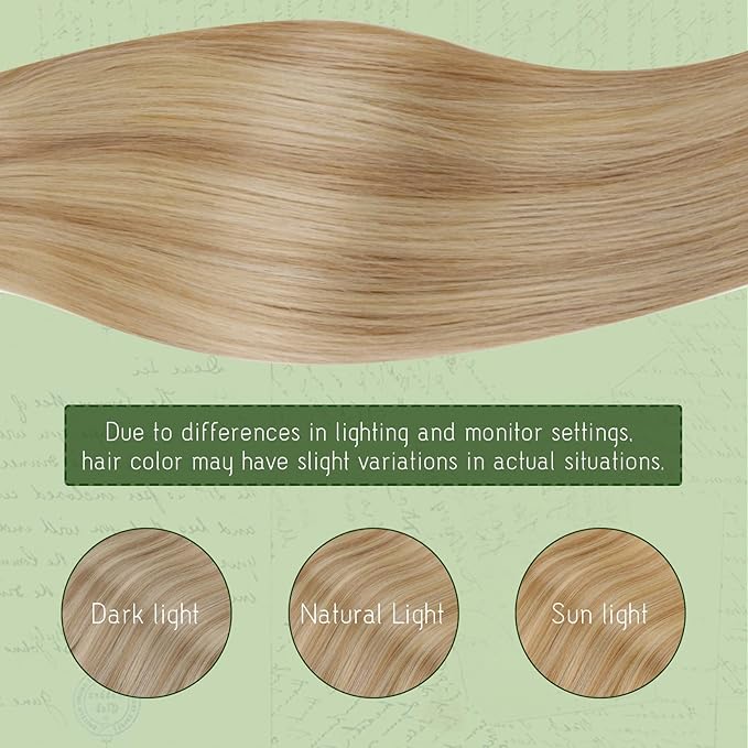 RUNATURE Clip in Hair Extensions Real Human Hair, Blonde Human Hair Clip in Extensions, Double Weft Full Head Remy Hair Extensions Clip Ins, Tangle-free 16 Inch 120g 7pcs #16P24 Blonde Highlights