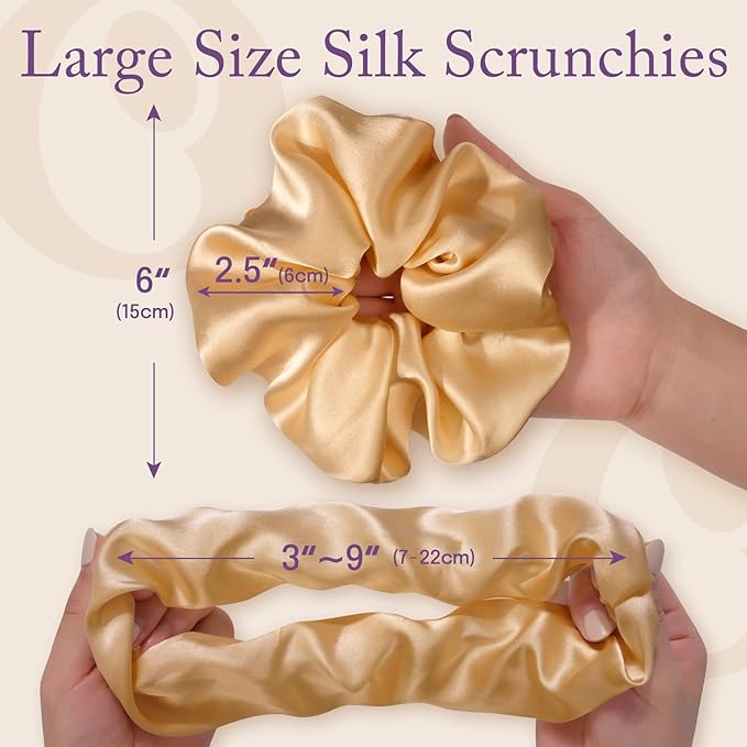 OLESILK Silk Scrunchies Oversized 100% Mulberry: Large for Women& Girls Long Thick Hair, Soft Smooth for No Damage Hair Care Sleeping