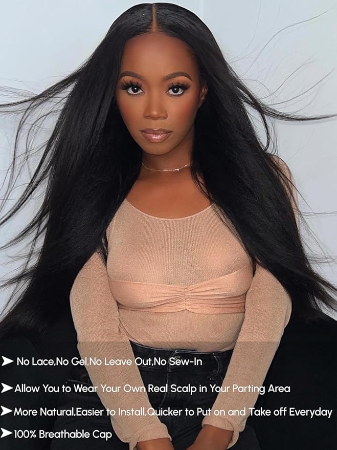 YIROO EasiContour V Part Wigs Human Hair Yaki Straight Human Hair Wigs No Leave Out Glueless Upgraded U Part Wigs for Women V Shape Clip in Vpart Wig No Sew in No Glue Beginner Friendly 18 inch