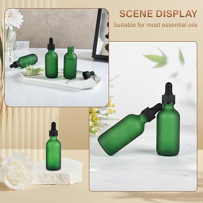 6 Pcs, 2oz Dropper Bottle, Green Glass Eye Dropper Bottle, Tincture Bottles with Dropper, Pretty Finish, Leak-Proof Design, Stronger Suction for All Kinds of Mixed Liquids