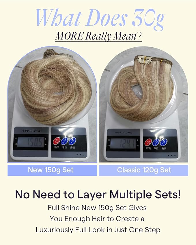 Full Shine Human Hair Clip in Extensions 24 Inch Ash Blonde Highlighted Platinum Blonde Long Thick Clip in Human Hair Extensions for Wedding 150 G 7 Pcs