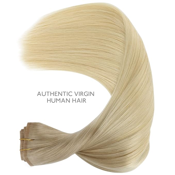WENNALIFE Seamless Clip In Hair Extensions, 22 Inch 7pcs 150g Ombre Ash Blonde to Golden Blonde Balayage Platinum Blonde Hair Extensions Clip In Invisible PU Weft Real Human Hair Extensions Clip In