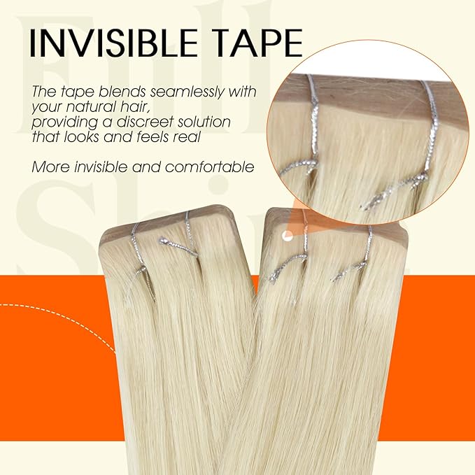 Full Shine Machine Remy Tape in Hair Extensions Color 60 Blonde Injection Tape in Human Hair Seamless Invisible Extensions 16Inch Straight Skin Weft 40Gram 20Pcs Soft