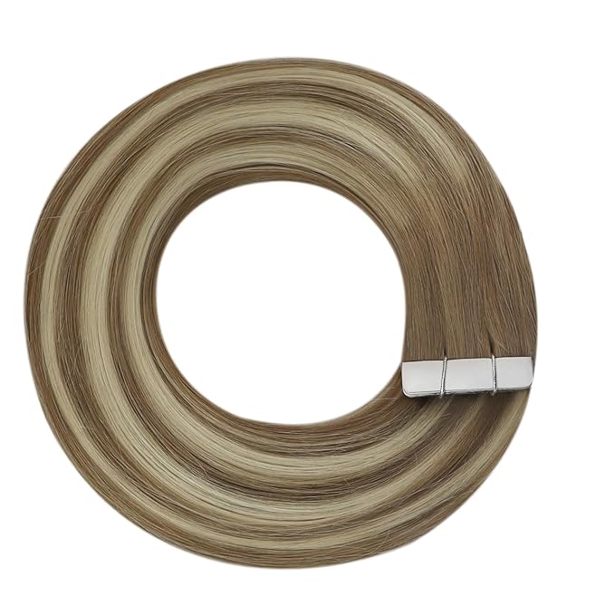 YoungSee Human Hair Tape in Extensions Balayage Invisible Tape in Hair Extensions Human Hair Light Brown Ombre Blonde Tapes ins Human Hair Long Hair Extension 24 Inch 20pcs Hair Extension Tape-in 50g