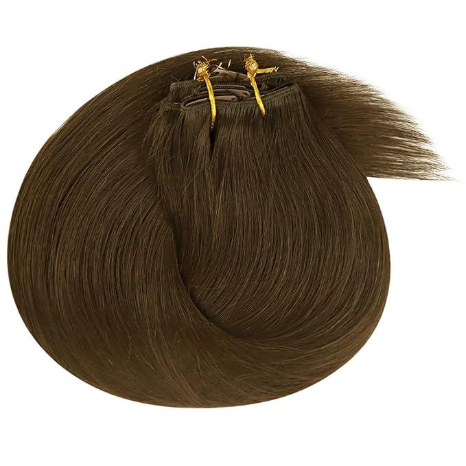 Ve Sunny 24 inch Human Hair Extensions Clip ins Cool Ash Brown Real Hair Extensions Clip in Human Hair Double Weft Remy Hair Extensions 7pcs 120g
