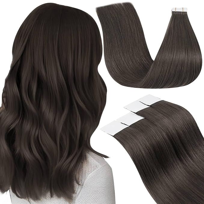 LaaVoo Mocha Brown Tape in Hair Extensions Human Hair Brown Tape in Extensions Real Hair Seamless Tape on Human Hair Extension for Women 20 Inch 20pcs 54g