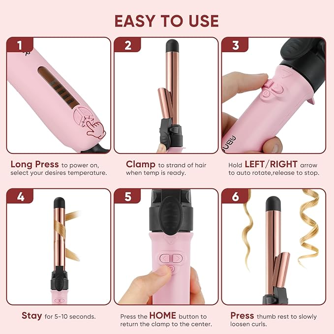 ABNER Rotating Curling Iron Set, Automatic Curling Wand for Long Hair, Easy to Use Hair Curler Get Effortless Beach Waves, 3 Sizes Ceramic Barrel 0.75" 1" 1.25" to 430°F with Home Button, Dual Voltage