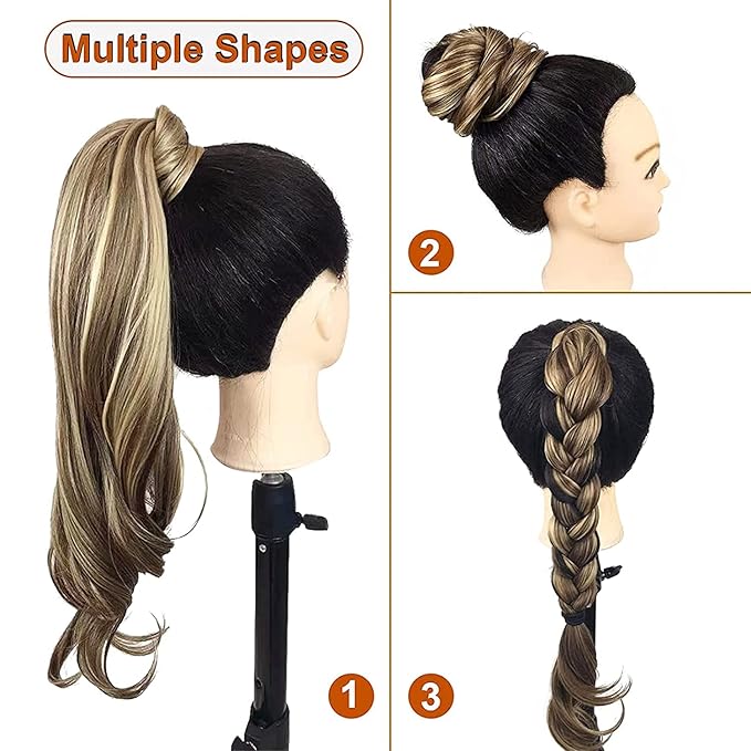 Chicmoi Dark Brown Ponytail Extainson 32 Inch Flexible Wrap Around Ponytail Hair Extension Color 4 Long Wavy Pony Tails hair Extension 4# Synthetic Hairpieces For Women and Girls