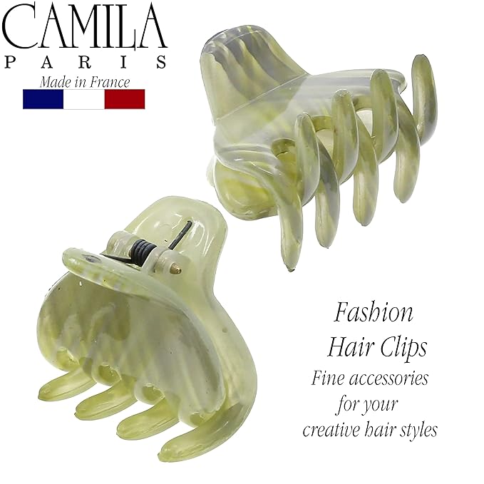 Camila Paris CP3199 French Hair Clip for Women, Small 1 inch Set of 2 Green Girls Hair Claw Clips Jaw Fashion Durable and Styling Hair Accessories for Women, Strong Hold No Slip Grip, Made in France