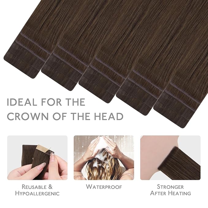 WENNALIFE Invisi Edge & Classic Tape in Hair Extensions Human Hair, 22 Inch 50g 20pcs(10pcs Invisi Edge & 10pcs Classic) Chocolate Brown Invisible Luxury Remy Hair Natural Seamless Injected Tape Ins