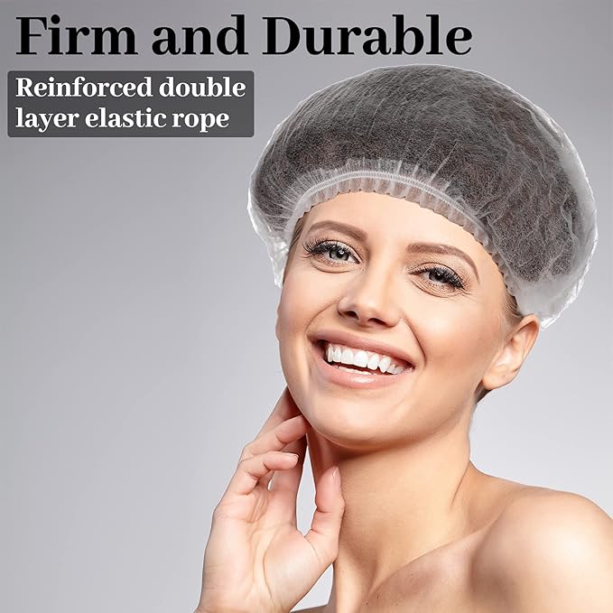 100 Pcs Disposable Nonwoven Bouffant Caps 21 Inch Hair Net Elastic Cap Hair Cover Hats for Beauty Salon Hospital Spa Catering Dust-free Workspace(White)