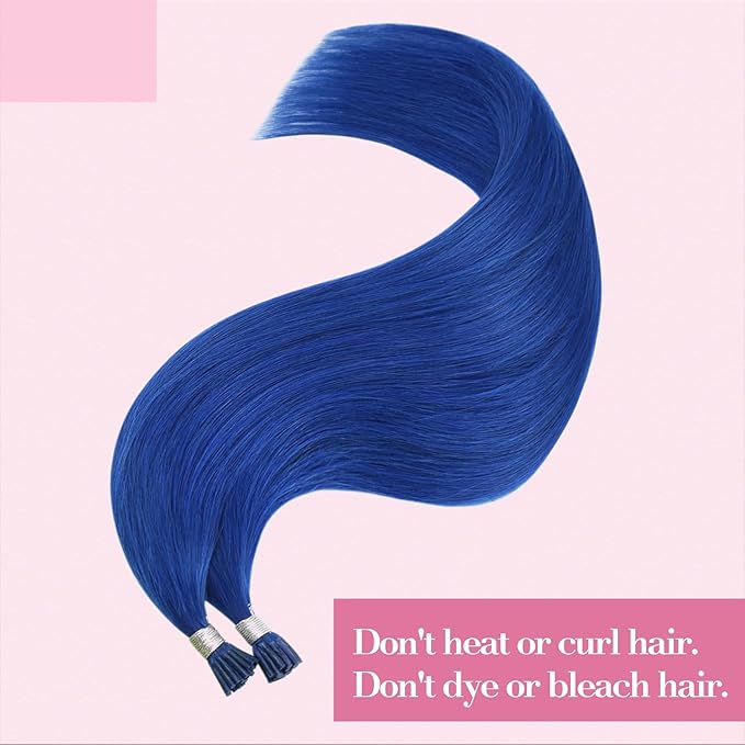 YoungSee Itip Human Hair Extensions Blue I Tip Hair Extensions Human Hair Blue 22 Inch Invisible Itips Hair Extension Natural Colorful Soft and Silky for Cosplay 25s 25g
