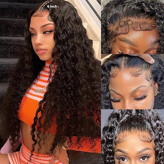 SOSATISFY 13x6 Deep Wave Lace Front Wigs Human Hair 200 Density Deep Wave Frontal Wigs Human Hair HD Lace Curly Wigs for Black Women Pre Plucked with Baby Hair Curly Lace Front Wig 22 Inch