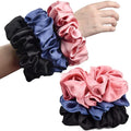 CEELGON Big Real Silk Scrunchies for Women Large Scrunchie Satin Oversized Silk Thick Elastic Hair Ties Jumbo Hair Scrunchies 3 Pack (black,pink,blue)