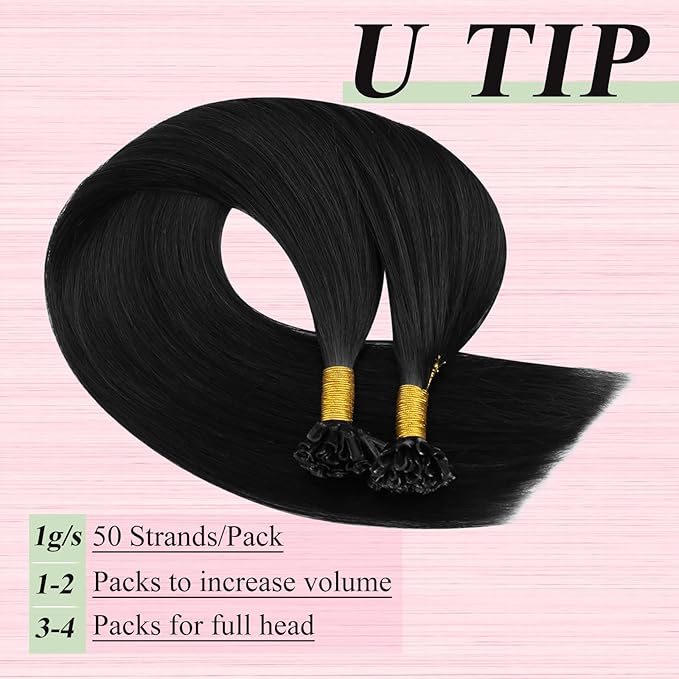 YoungSee U Tip Hair Extensions Black UTip Hair Extensions Human Hair Jet Black 18In Utip Keratin Hair Extension Remy Hair K-Tips Hair Extension Comfortable and Soft Hair for Daily 50s/50g