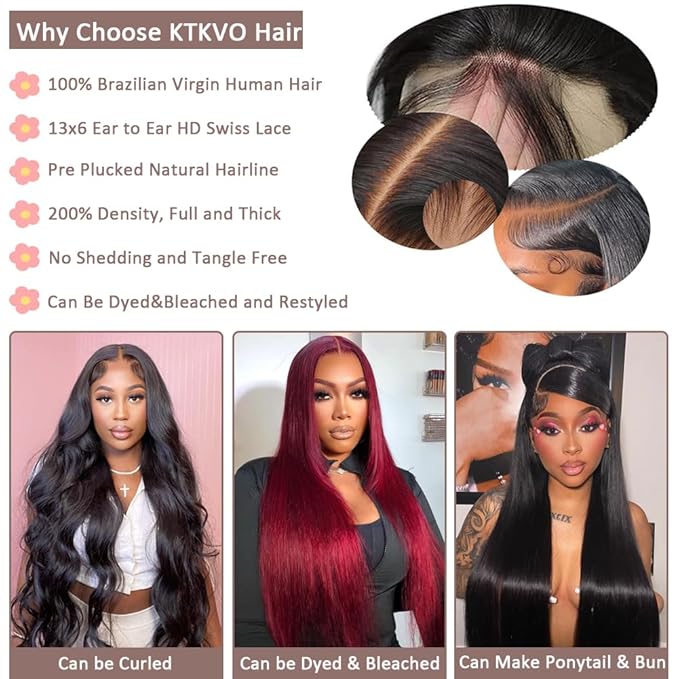 32 Inch 13x6 Lace Front Wigs Human Hair 200 Density HD Full Frontal Straight Lace Front Real Human Hair Wigs Pre Plucked for Women Tiny Knots No Tangle Minimal Shedding Longer Lifespan