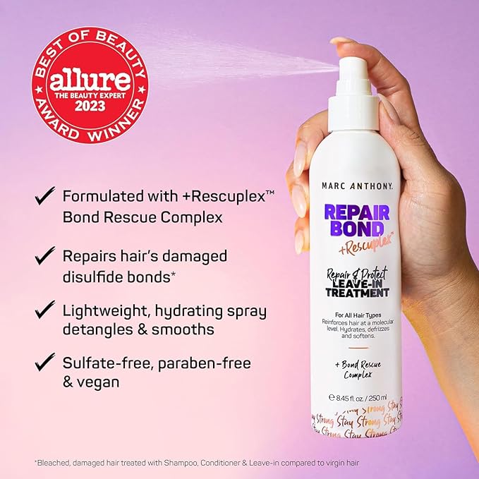 Marc Anthony Repairing Leave-In Conditioner, 8.45 fl oz - Repairs, Strengthens & Maintains Bonds within Hair - Eliminates Frizz, Flyaways & Reduce Breakage - Dry & Damaged Hair