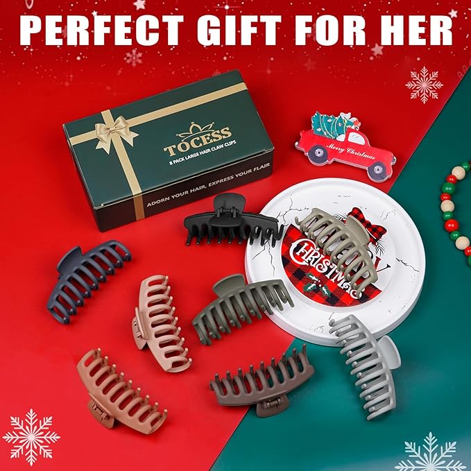TOCESS Hair Claw Clips for Women – Large Clips for Thin Thick Hair Big Neutral Claw for Curly Hair Matte Nonslip Strong Hold 4.33 Inch Jumbo Claws Jaw Set (8 Pcs)