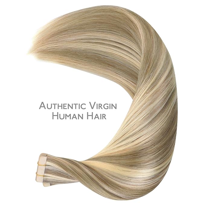 WENNALIFE Tape in Hair Extensions Human Hair, 40pcs 120g 26 inch Ash Brown with Platinum Blonde Highlights Remy Hair Straight Tape in Extensions Invisible Reusable Real Hair