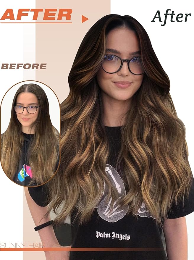Sunny Hair Tape in Hair Extensions Real Human Hair Invisible Remy Hair Extensions Tape ins for Women Natural Black Ombre Dark Brown Balayage Ash Blonde 14 inch 20Pcs 50G