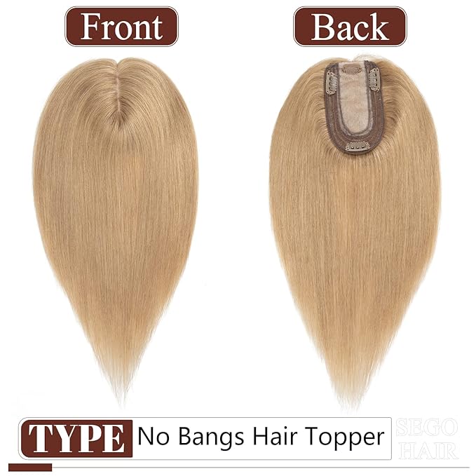 SEGO Real Human Hair Topper for Women, No Bangs Hair Topper with Anti-Slip Clips (12 Inch#27 Dark Blonde)