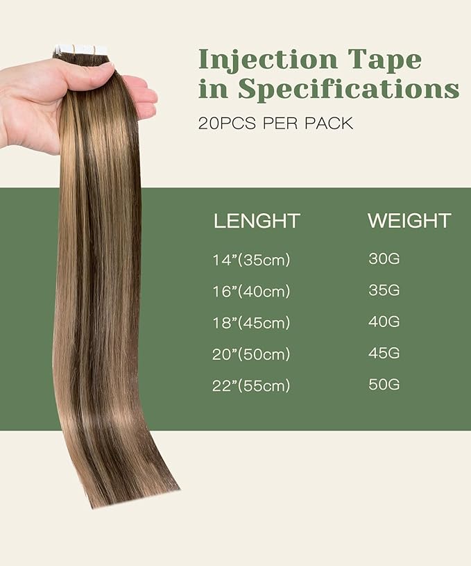 SURNEL Injected Invisible Tape in Hair Extensions Human Chocolate Brown to Caramel Blonde Seamless Invisible Tape in Extensions 18 Inch 20 Pcs 40g(#4274,18)