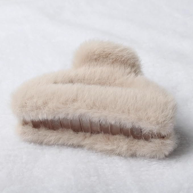 Fluffy Hair Clips for Women and Girls Cut Out Half Shape Claw Clips for Thin Medium Fine Hair Nonslip Jaw Clips Winter Hair Accessories Pack of 4