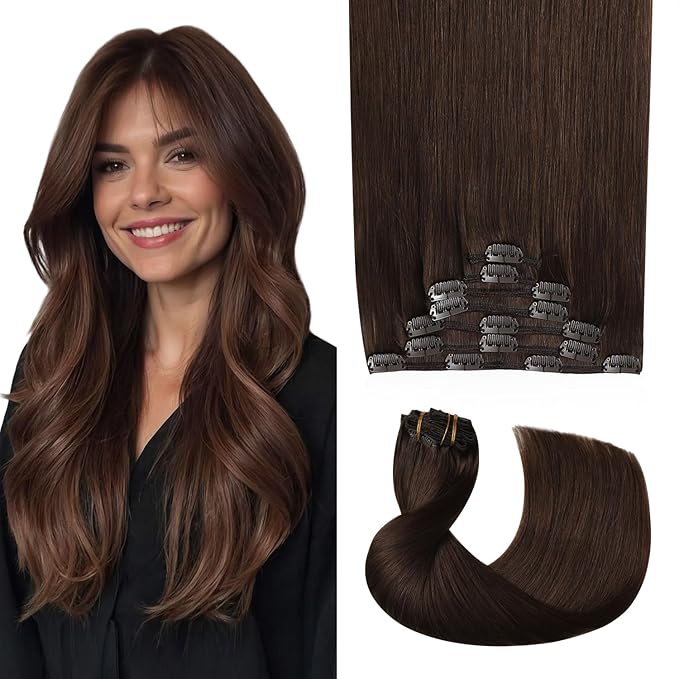 Pro2.0 Clip in Hair Extensions Real Human Hair 120g Thick 7pcs Color #4 Chocolate Brown Remy Real Human Hair Extensions Clip ins 14inch Seamless Double Weft for Women（#4-14inch）