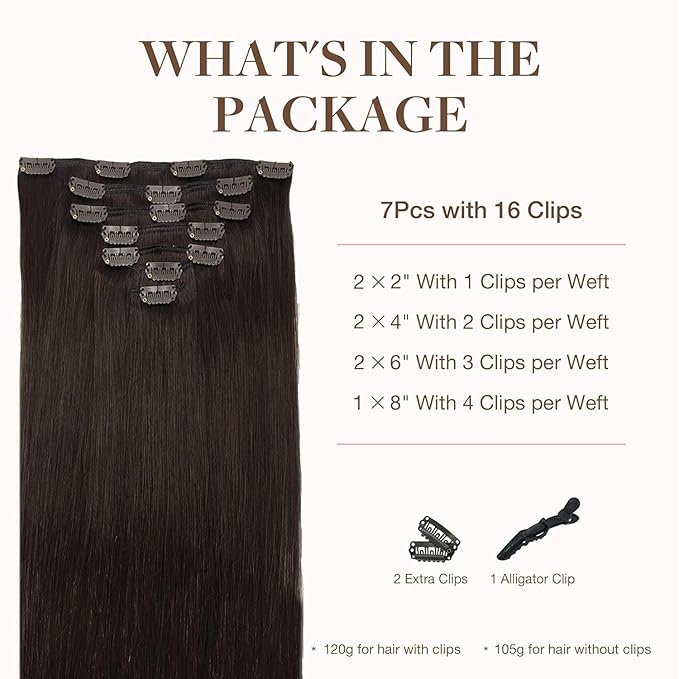 GOO GOO Clip in Hair Extensions Real Human Hair, Remy Human Hair Extensions Clip ins for Women, Natural Human Hair, 26inch 180g 7Pcs, #2A Light Brown