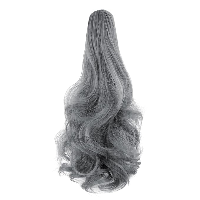 Claw Clip Ponytail Extension 18" Clip in Wavy Ponytail Hair Extensions Long Pony Tails for Women Extensions Granny Gray Wave Hairpiece