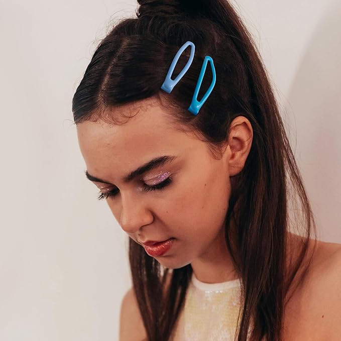 16 PCS Snap Hair Clips Metal Barrettes for Women Non Slip Barrettes for Thick and Thin Fine Hair,Bright Multiple Blue,2.36 x 0.43 Inches.