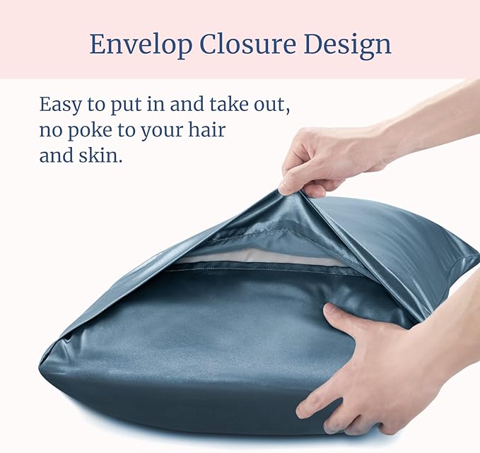 BEDELITE Satin Pillowcase for Hair and Skin, Super Soft Similar to Silk Pillow Cases 4 Pack with Envelope Closure, Cooling Pillowcases for Women Men (20"x26" Standard Size, Bluesteel)