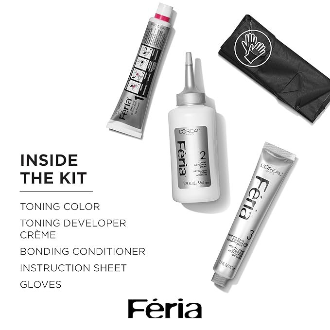 L’Oreal Paris Feria Toner, Long Lasting Anti-Brass Hair Toner for Brunettes, Vegan and Ammonia-Free Hair Care Formula, Iced Brunette, 1 Kit