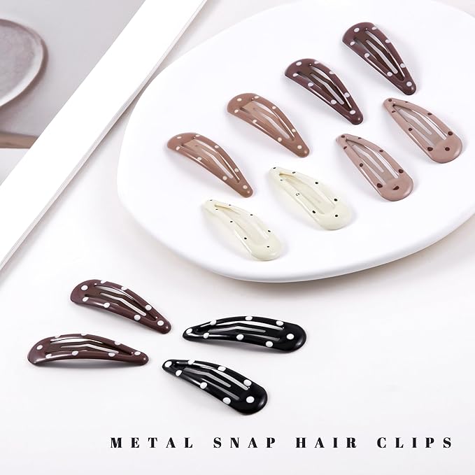 20 PCS Metal Snap Hair Clips Water Drop No Slip Barrettes for Women Bright Small Hair Clips For Thick And Thin Fine Hair,Beige Multiple Brown,1.97 x 0.5 In.