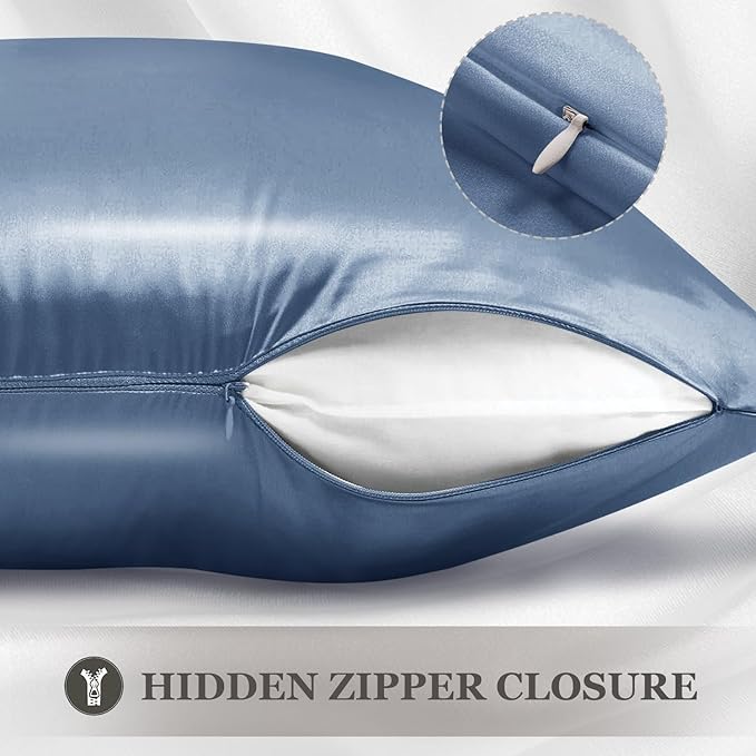 Adubor Silk Pillowcase for Hair and Skin 23 Momme Mulberry Silk Pillow Covers Standard Size with Hidden Zipper Soft Breathable Both Sides Pure Silk, Queen 20 inch X30 inch , 1Pack, Gray Blue