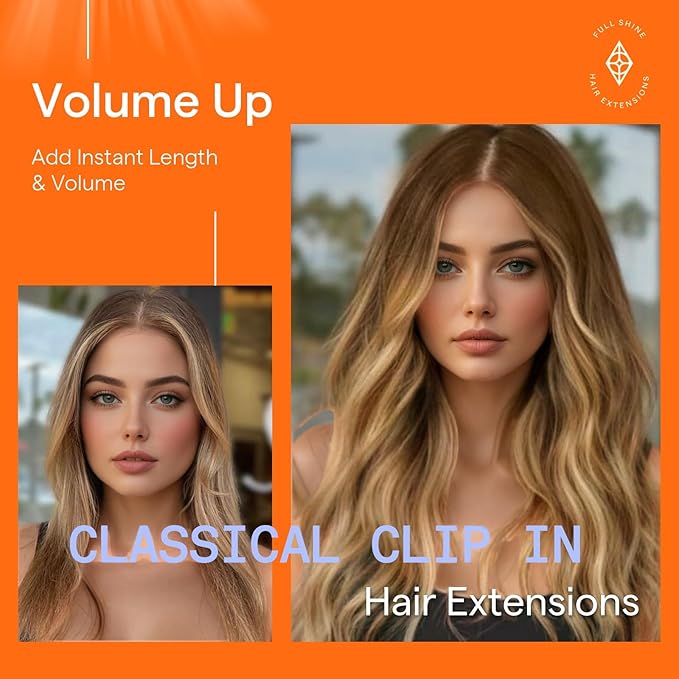 Full Shine Clip in Human Hair Extensions 18 Inch Real Hair Extensions Straight Clip in Human Hair Medium Brown Roots Ash Brown Mix Dirty Blonde Remy Hair Extension 7 Pcs 120 G